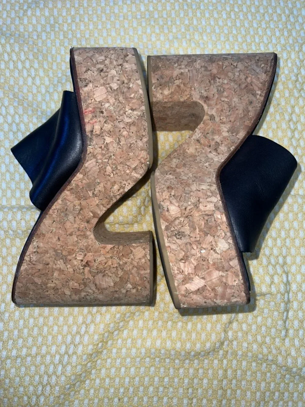 Jeffrey Campbell Black Leather Cork Platform Slide Sandals Size 38